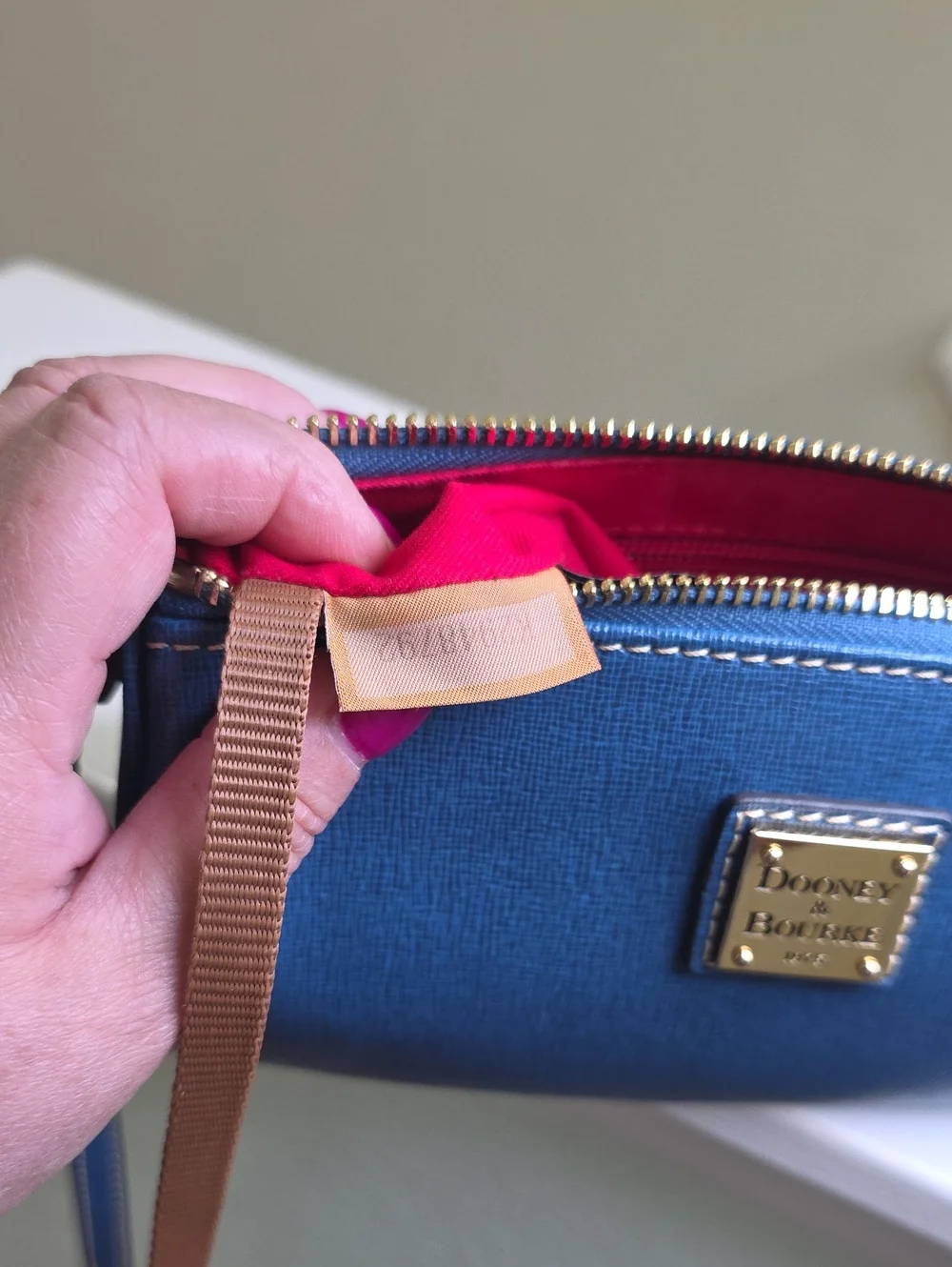 Dooney & Bourke Denim Blue Leather Barrel Minibag Crossbody EUC